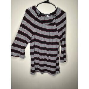 Women’s 1X Croft & barrow black red white striped off shoulder shirt blouse
